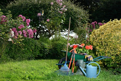 Serene garden environment with auditory elements